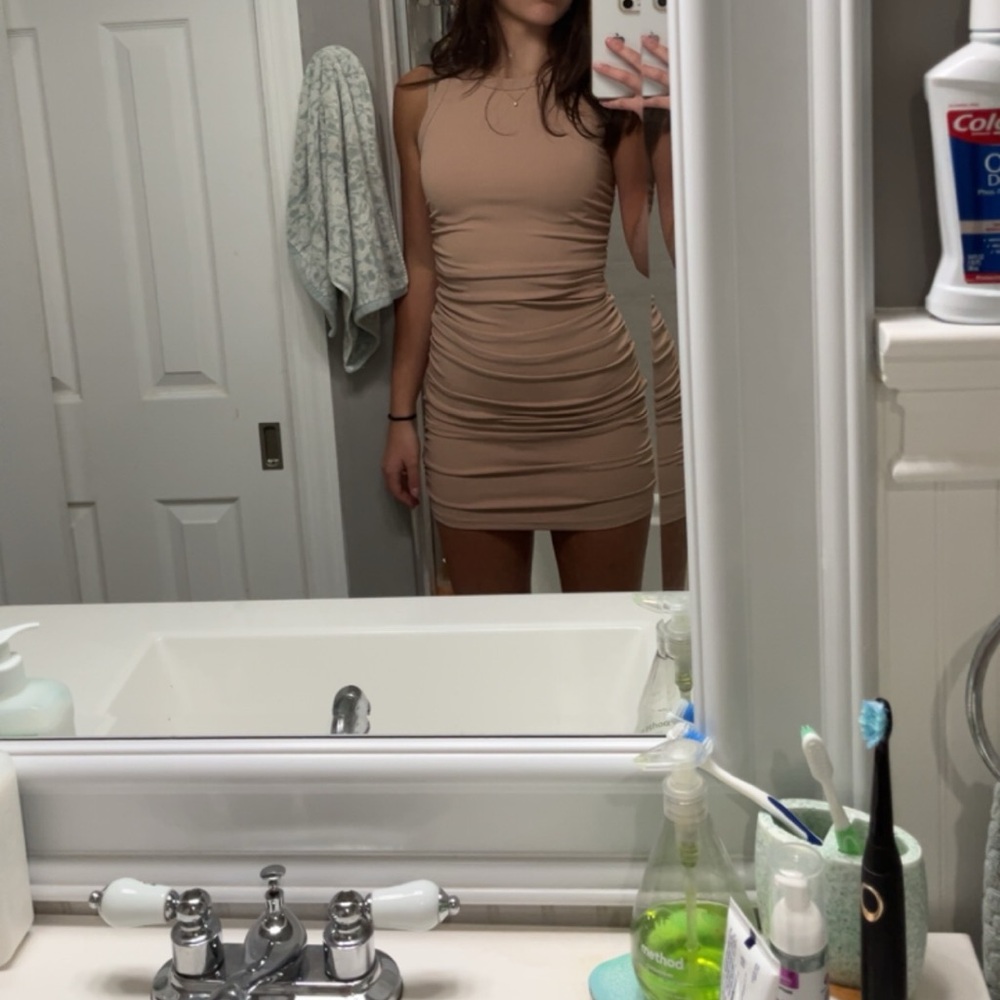 tan bodycon dress
